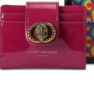 New with tag Kurt Geiger Fuchsia with Gold Emblem foldable card case 8 slots